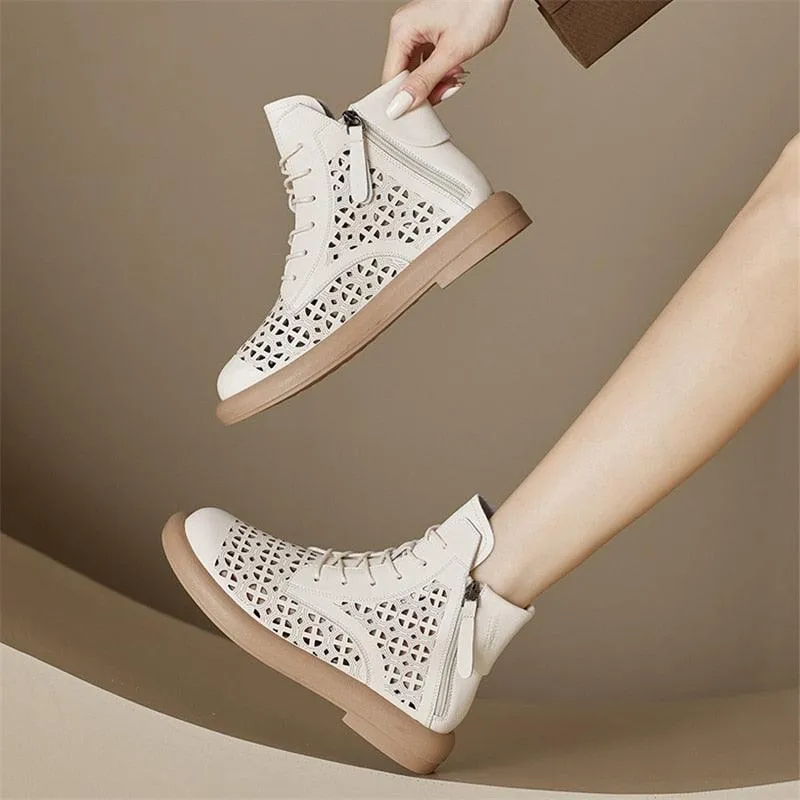 Women's Casual Shoes GC213: Hollow Out Flat Ankle Boots Sneakers