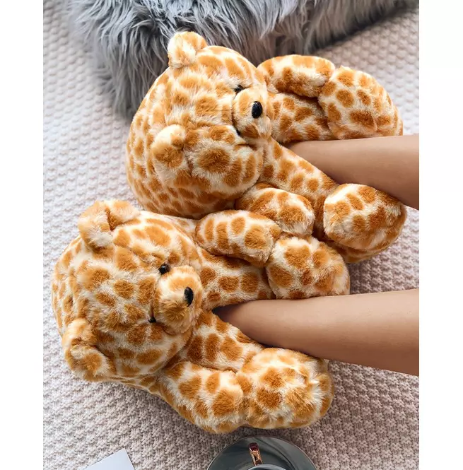 Women's Leopard Print Fluffy Teddy Bear Slip-On Loafers