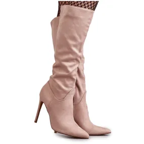 WS1 Classic Suede High Heel Boots Beige Ameya