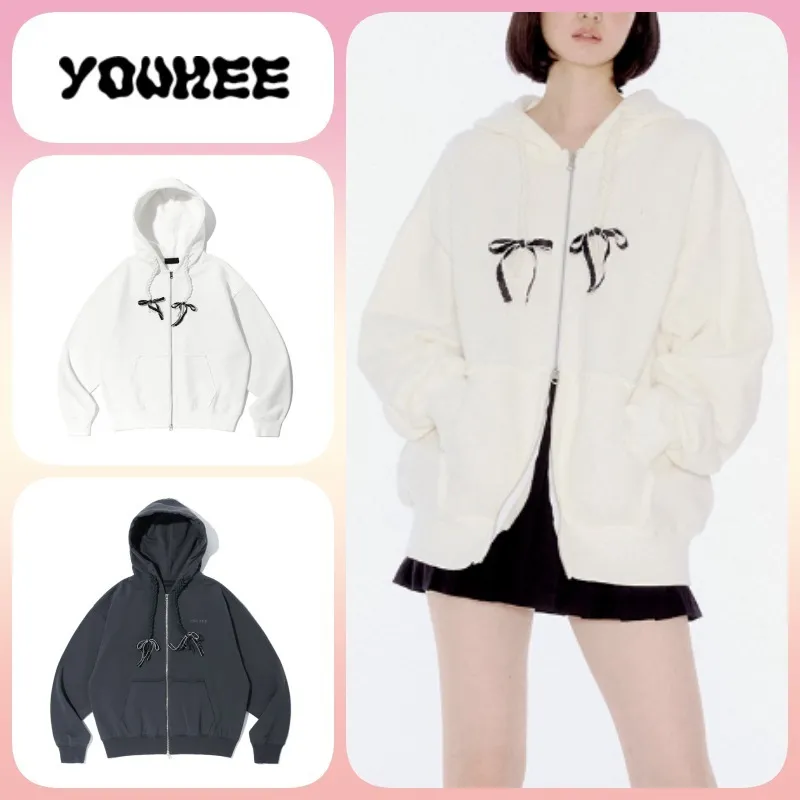 YOUHEE  |Long Sleeves Cotton Oversized Logo Hoodies & Sweatshirts